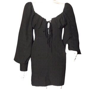 SNDYS. Mini Dress, S. Black Krinkle, Puffy sleeve/Zipper cuff,Tie front, REVOLVE